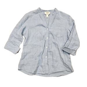 Vtg Talbots Irish Linen Button Up Top Women S Blue Boho Minimalist Coastal Beach